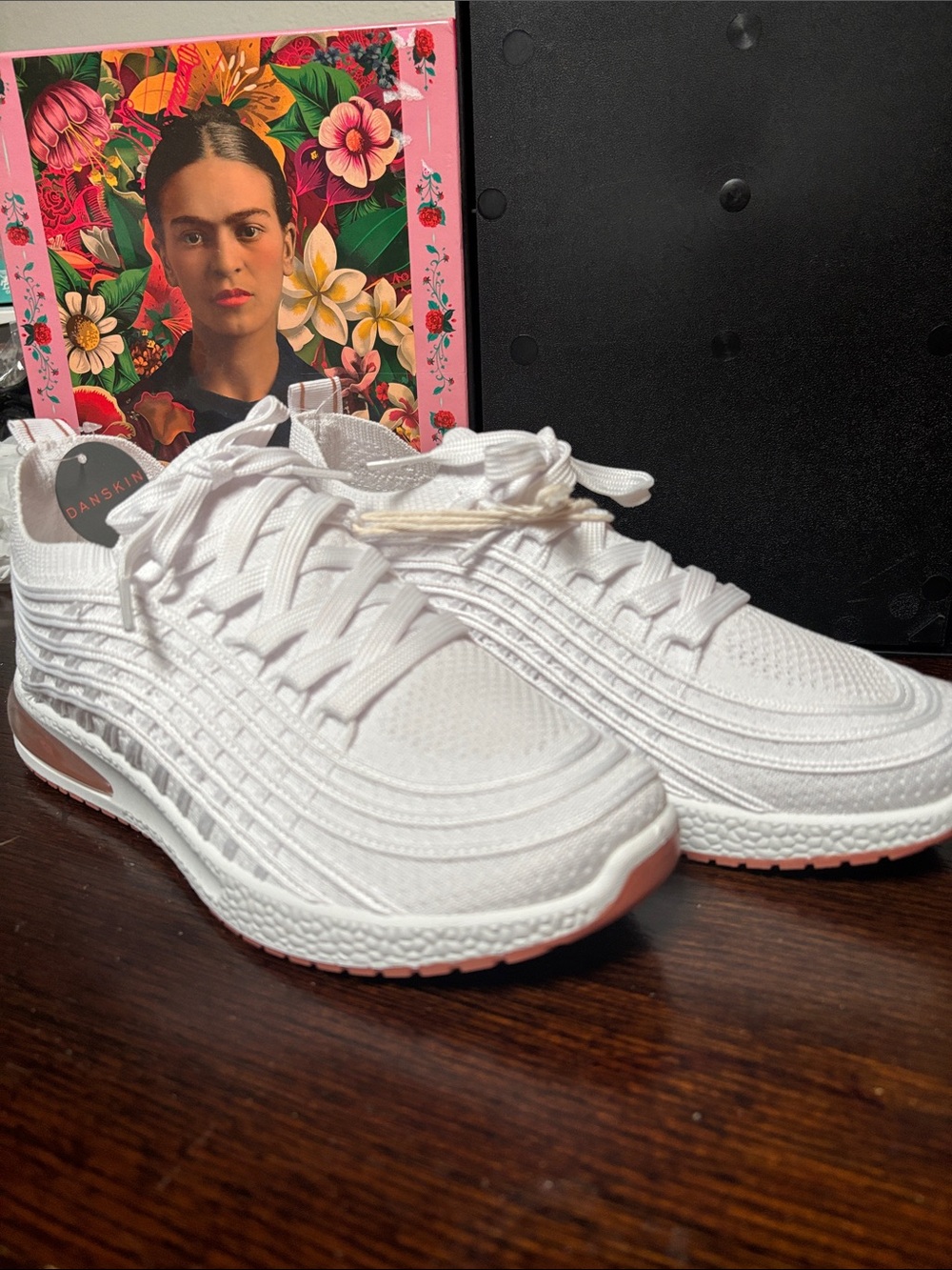 Danskin White Knit Lace-Up Athletic Sneakers with Pink Soles